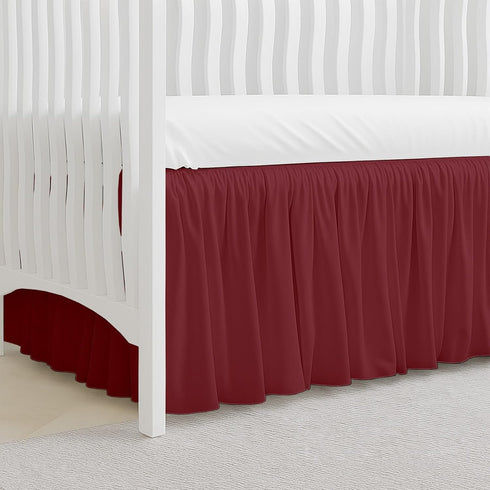 MD Home Decore 100% 28x52, 14" Crib Bed Skirt Dust Ruffle with Split Corners, Cotton, Burgundy Nursery Crib Skirt