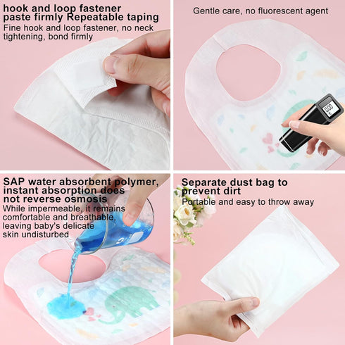 Skicuff 100 Packaged Pcs Disposable Baby Bibs Bulk for Baby Boys and Girls Individually Hygienic for Toddlers Traveling