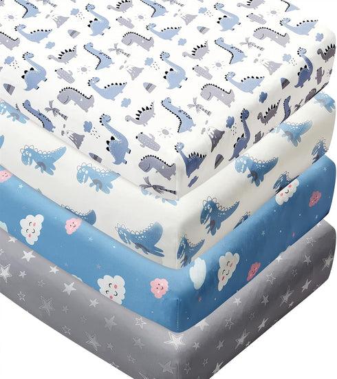 Jola's House 4 Pack Soft Baby Boy Crib Sheets for Standard Crib Mattress Dinosaur