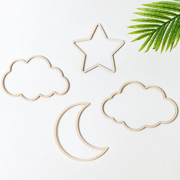 Kathfly4 Pieces Boho Nursery Cloud Star Wall Decor Wooden Babyroom Moon Rattan