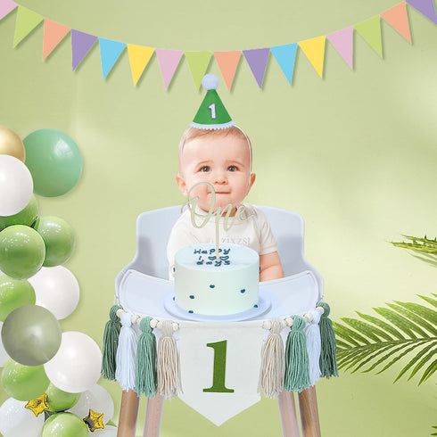 Lymxbchg 1st High Chair Banner First Birthday Decorations for Boy, Wood Bead Tassel Garland Banner for Baby Party