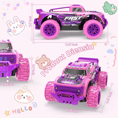1:20 20Km/h 2.4GHz Remote Control Car for Girls: Scale Pink Purple Rc Truck with LED Light and DIY Windmills - All