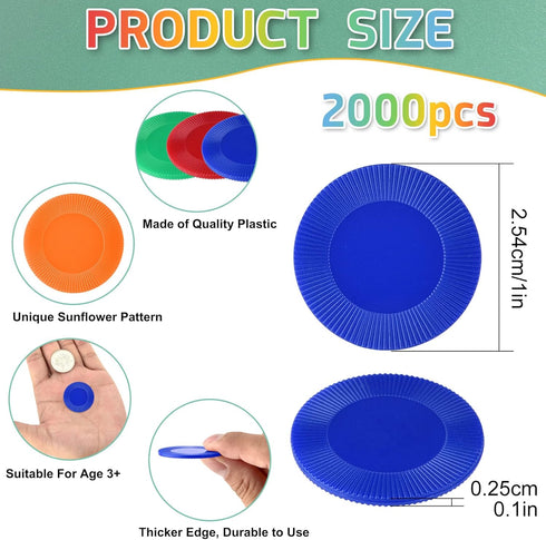 Coopay 2000 Pieces Plastic Poker Chips - 10 Colors, 1 Inch Bingo Chips for Poker and Math Practice.