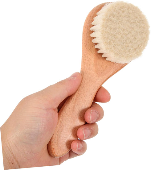 Set 2pcs Baby Hair Brush and Comb for Newborns Wool Brush and Wooden Comb Infant Bath Scrubber for Gentle Grooming