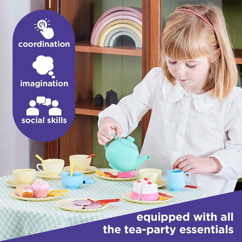 36-Piece Set Playset Playset 3+ Casdon Tea - Colorful Toy with Teapot, Milk Jug, Cups & Saucers, Cake, & More
