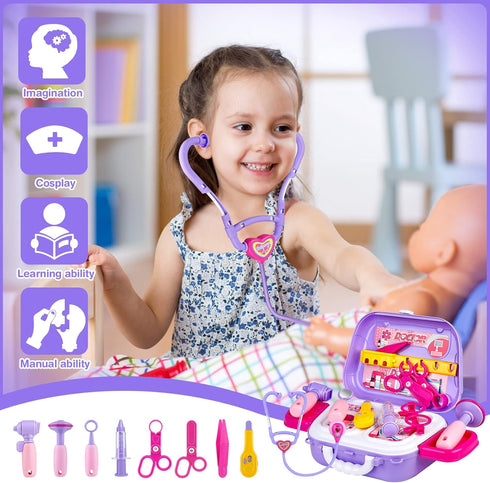 22 Set GIFTINBOX Kids Doctor Kit for Girls and Boys , Purple Doctors kit for Kids Pieces Pretend Play Medical Toys