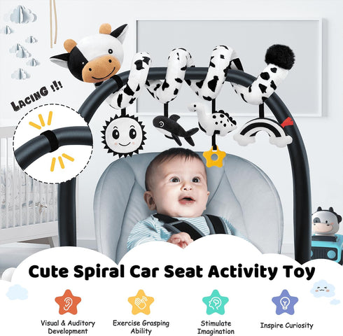 0-6 Spiral Car Seat Baby Toys Months, Infant Carseat High Contrast Sensory Toys Hanging Stroller Accessories, Newborn