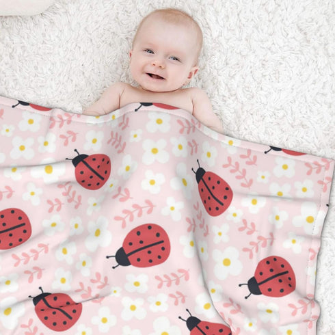 Cute Ladybug Baby Blanket, Soft Plush Throw for Girls, Toddler Newborn Ladybug Nursery Bed Blanket, 30x40 Inches
