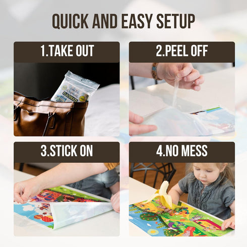 Klean Kids Disposable Placemats for Baby, 40 Pack Sticky Toddler Placemat for Restaurants, Fun Design for Dining