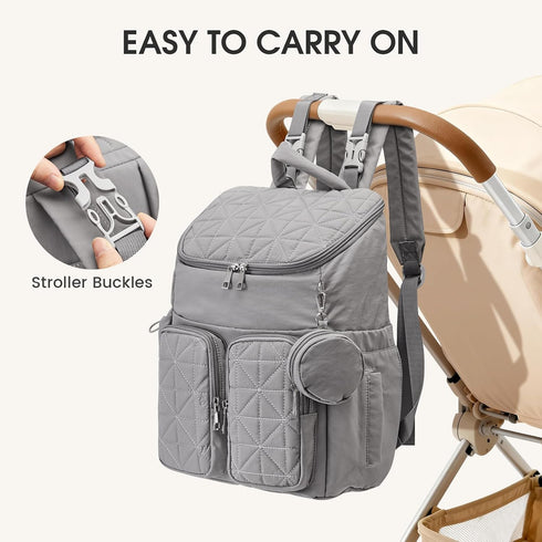 G4Free Backpack Diaper Bag for Moms Dads Travel Baby Bag with Pacifier Case & Insulated Pockets,Grey