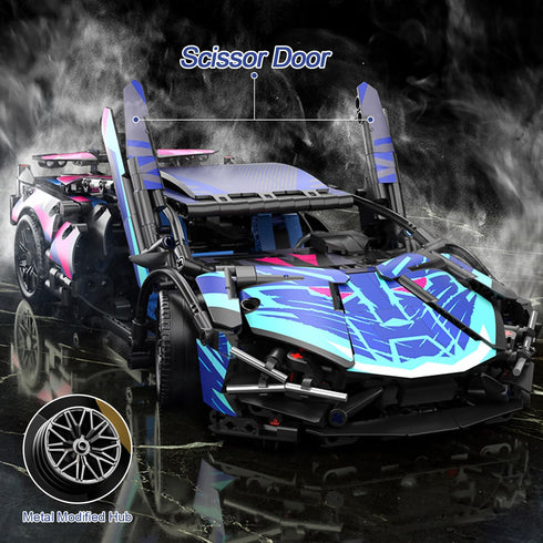 Sport Race Car Building Block Sets for Adults, Racing Supercar Toys Kits with LED Lights, 1:14 MOC Model
