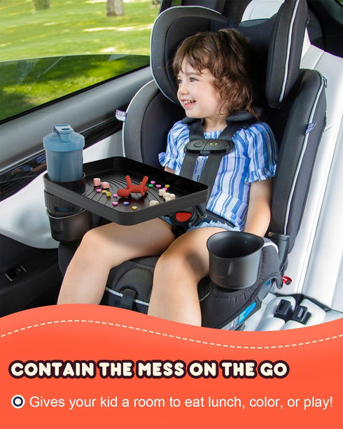 SEVEN SPARTA Car Seat Tray for Kids, Rotatable Snack Tray for Travel with Cup Holder for Family Road Trip Essentials