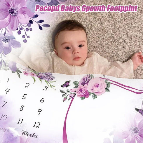 60x40 Inches), Milestone Blanket for Baby Girl (Purple with Photo Aid Frame, Saliva Towel, Erasable Writing Board, Hair