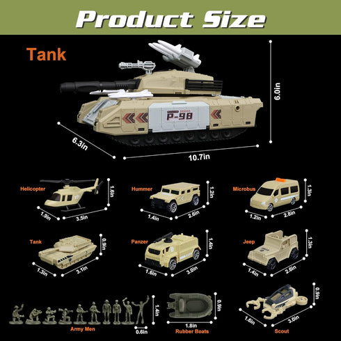 Sets, 7 4-7, XDUOYJOY Military Tank Toy Army Toys with Vehicles, Army Men Trucks Helicopter Birthday Gift for Boys Age