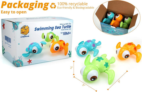 Swimming 18M+ (3pcs) DUCKBOXX XX Wind-up Sea Turtles Bath Toy, No Battery Mold-Free Anti-Rust Interactive Montessori