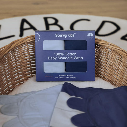 Soarwg Kids Baby Swaddle, Adjustable Newborn Infant Swaddle for Boy, Organic Baby Swaddles 0-3 Months, Blue 2 Pack Small
