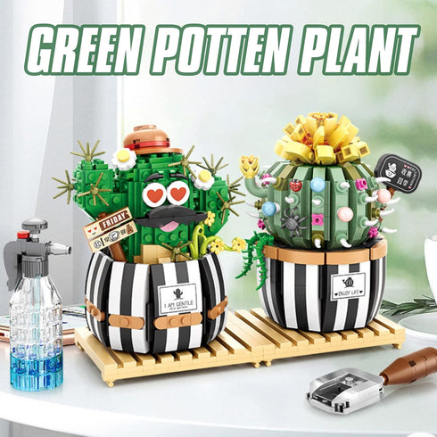 MEIEST Mini Bulbous Cactus Building Blocks Set, Creative DIY Unique Home Decoration, Artificial Flowers Plant