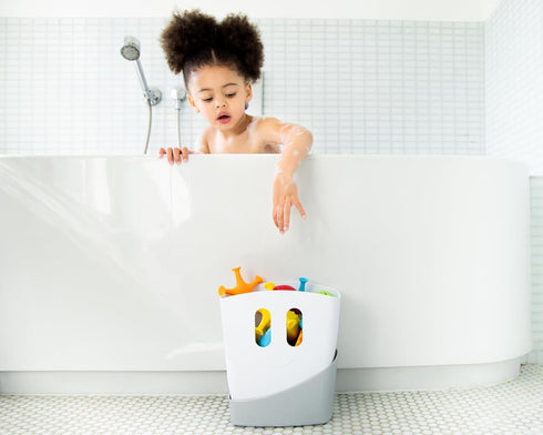 10 1 1 Ubbi Bath Toy & Drying Bin Bundle, Includes Bath Toys, Hair Rinse Cup and Gray Toy Drying Bin, Infant