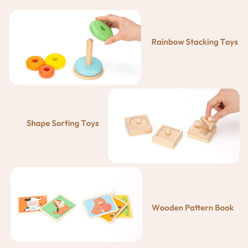 Montessori Toys Set for Babies 13-15 Months, 5 in 1 Educational Wooden Learning Toys with Sensory Ball & Object