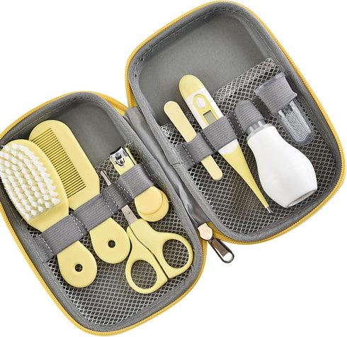 JTLB Set, Baby Grooming Kit, Hair Brush Nail Clipper Nose Cleaner Finger Toothbrush Scissor Manicure with Zippered