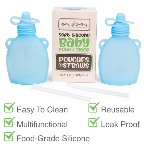 Reusable Baby Food Pouches, 5oz Leakproof Squeezy Self Feeding Toddler Sippy Cup with Straw, Pink, 2 Pack