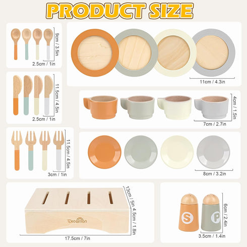 Set, 27 3 4 5 6 Wooden Play Dishes and Plates for Kids Kitchen PCS Wooden Play Kitchen Accessories, Kitchen Toy