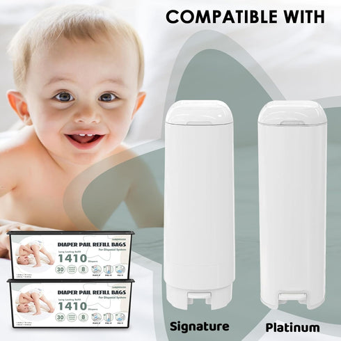 LUBERDUSH 30 1410 7-Layer 2 Pack(60 Diaper Pail Refill Bags - Compatible with Genie Easy Roll Signature & Platinum
