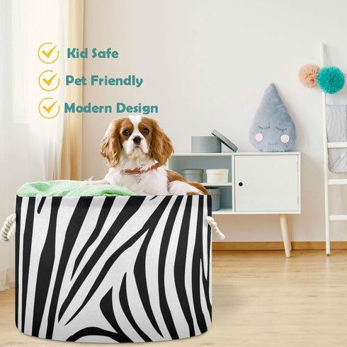 visesunny Collapsible Large Capacity Basket - Animal Zebra Stripe Clothes Toy Storage Hamper with Durable Cotton Handles