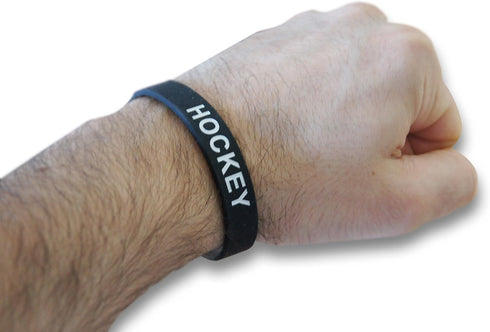 Novel Merk 12-Piece White Text Black Hockey Party Favor & School Carnival Prize Silicone Wristband Bracelet
