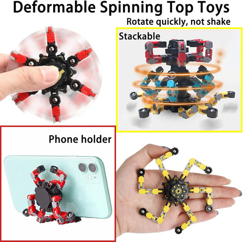 4 Pack Transformable Fidget Spinner Toys Set, Sensory Fidget Toys for Stress Relief and Anti-Anxiety, Gift for Kids and