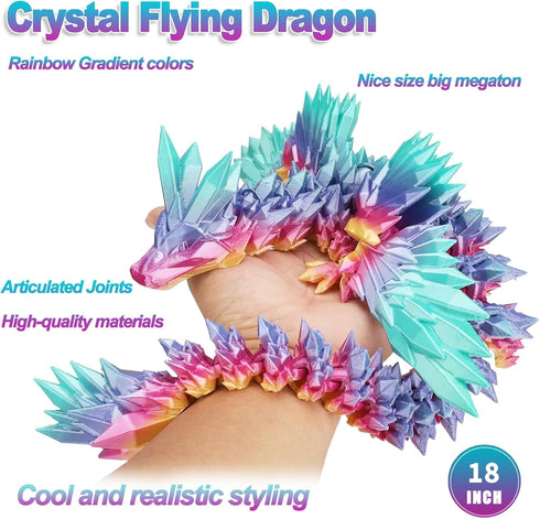 VUTIKPIX 18" 3D 3D Printed Dragon with Wings, Large Printed Animals, Articulated Crystal Dragons ToysAdults Desk Fidget
