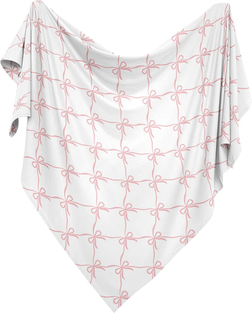47in. Sweet Jojo Designs Baby Swaddle Blanket (Pink Bows) for Girls, Infant/Newborn Stretchy Lightweight Jersey