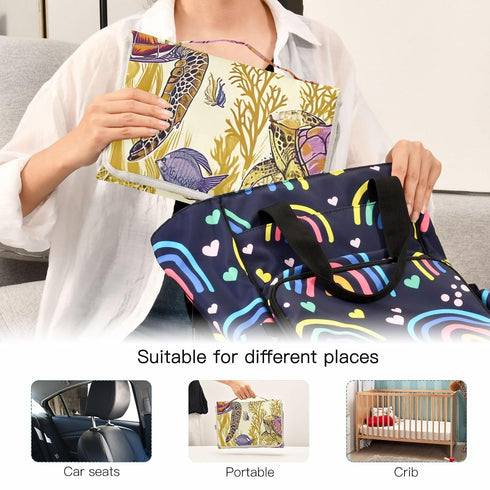 FUGIDOG Cute Ocean Fish Diaper Changing Pad Foldable Waterproof Portable Changing Pad Travel Changing Pad Baby Changing