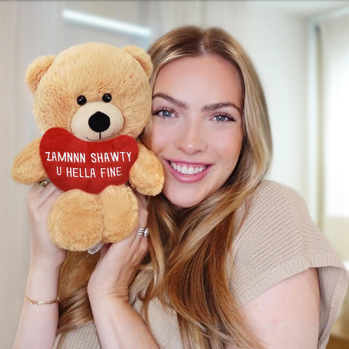 Zamnnn Shawty U Hella Fine - 10" Teddy Bear & Gift Bag, Funny Stuffed Animal Plush Gift for Girlfriend, Boyfriend