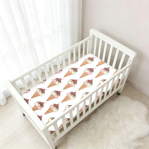 Jynexis 52x28 Ice Cream White Brown Print Baby Crib Sheets, Cotton Fitted Crib Sheet, Soft Breathable, Fits Standard