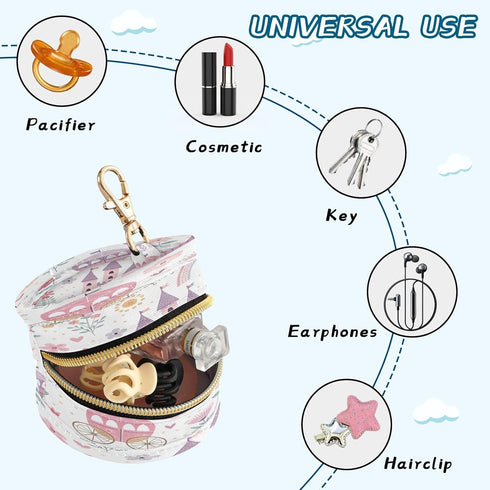 Nesatuwa Princess Castle Pink Pacifier Holder Case with Clip Portable Small Travel Pacifier Pouch for Mom Bag Zipper