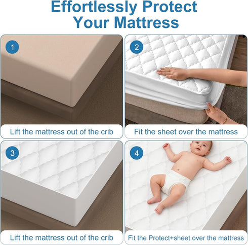 VOPHIA 2Pack 52X28 52X28inch) Waterproof Crib Mattress Protector,Cotton Fitted Crib Sheets Crib Mattress Protector