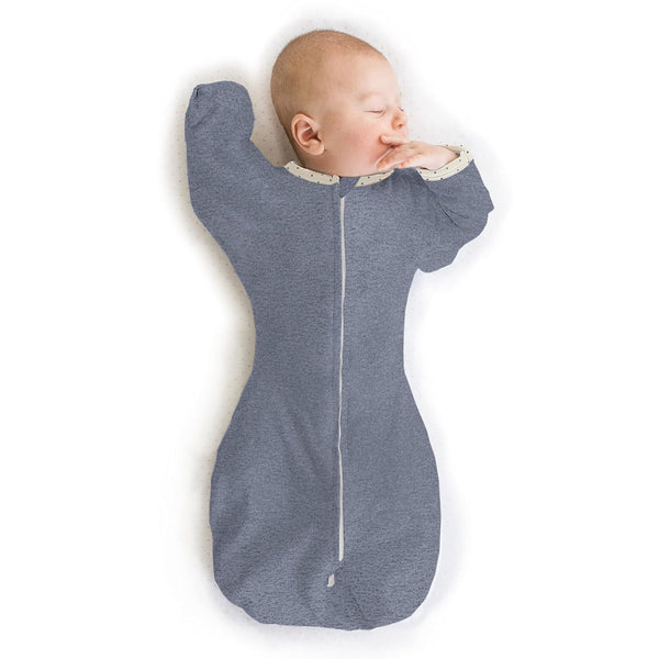 SwaddleDesigns Transitional Swaddle Sack with Arms Up, Half-Length Sleeves, Small, 0-3 months, 6-14 lbs, Heathered Denim