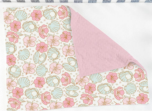 Summer 30x40 Boho Mermaids Floral Baby Blankets for Girl Beach Seashells Conch Tropical Flowers Soft Mink Dotted