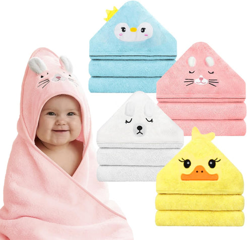 SERENIFIA Hooded Baby Towel Set, 32x32 Inch Absorbent Bath Towels, 4 PCS Soft
