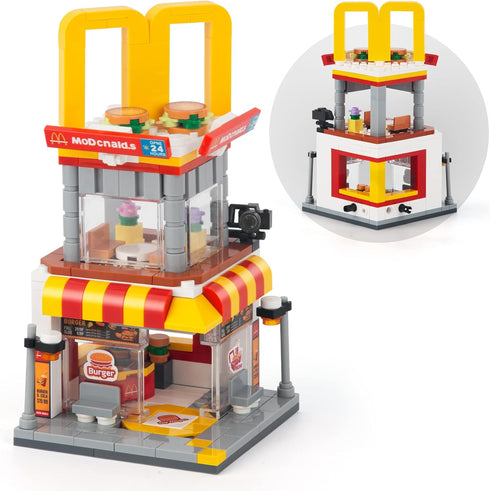 City Street View Burger Shop Building Set, MOC Creative Model DIY Toys, Unique Home Decor, Gift for Kids Age 8+