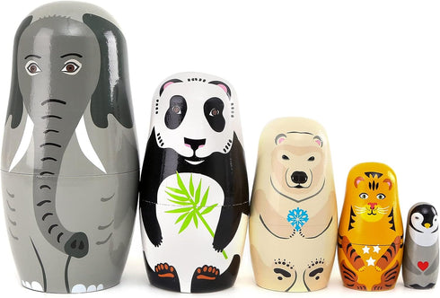 Bgraamiens Nesting Dolls Russian Matryoshka Wood Stacking Dolls for Kids Handmade Toys (Animals)