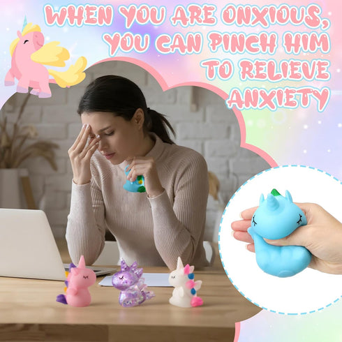 24 Meooeck Pcs Unicorn Stress Ball Mini Unicorn Party Favors Cute Squeeze Fidget Animal Ball Fun for Exchange Gift