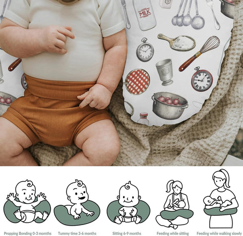 Fun Retro Kitchen Baby Nursing Pillow Covers for Boy Girl Vintage Kitchen Baking Nursery Feeding Pillowcase