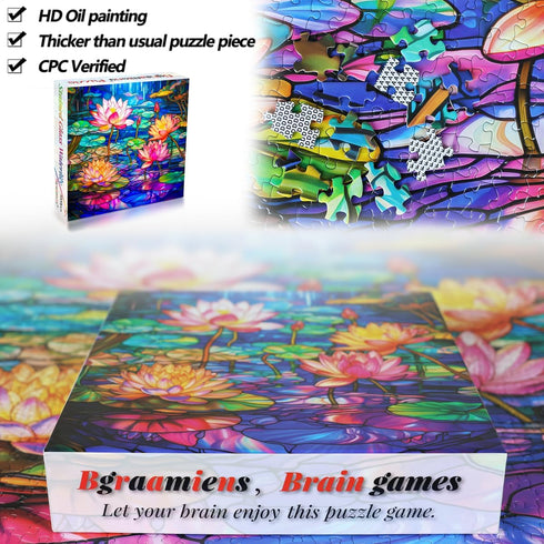 Bgraamiens Puzzle-Stained Glass Waterlily, 1000 Pieces Stained Glass Art Puzzle for Adults, Color Challenge Puzzle