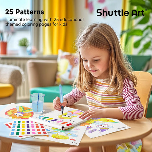 25 2 Set, Shuttle Art Paint with Water Coloring Book for Kids, Princess Themed Pages with Brushes, Mess-Free Watercolor