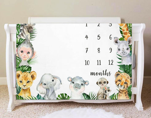 Safari Milestone Blanket, Jungle Animals Baby Growth Chart, Watch Me Grow, 50"x40" for New Moms Baby Shower