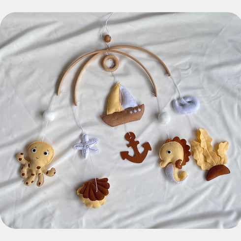 Set, Baby Mobile, Ocean Montessori Hanging Handmade Felt Under-The-Sea Nursery Decor