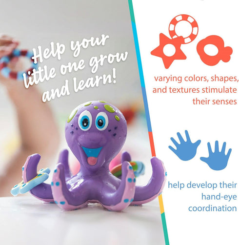 3 18+ Nuby Floating Octopus with Hoopla Rings - Baby & Toddler Bath Toy - No Hole Design Keeps Moisture Out - Fine