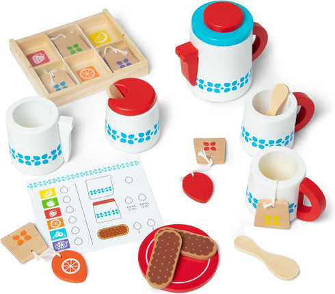 20-Piece Set Melissa & Doug Steep and Serve Wooden Tea - Play Food and Kitchen Accessories